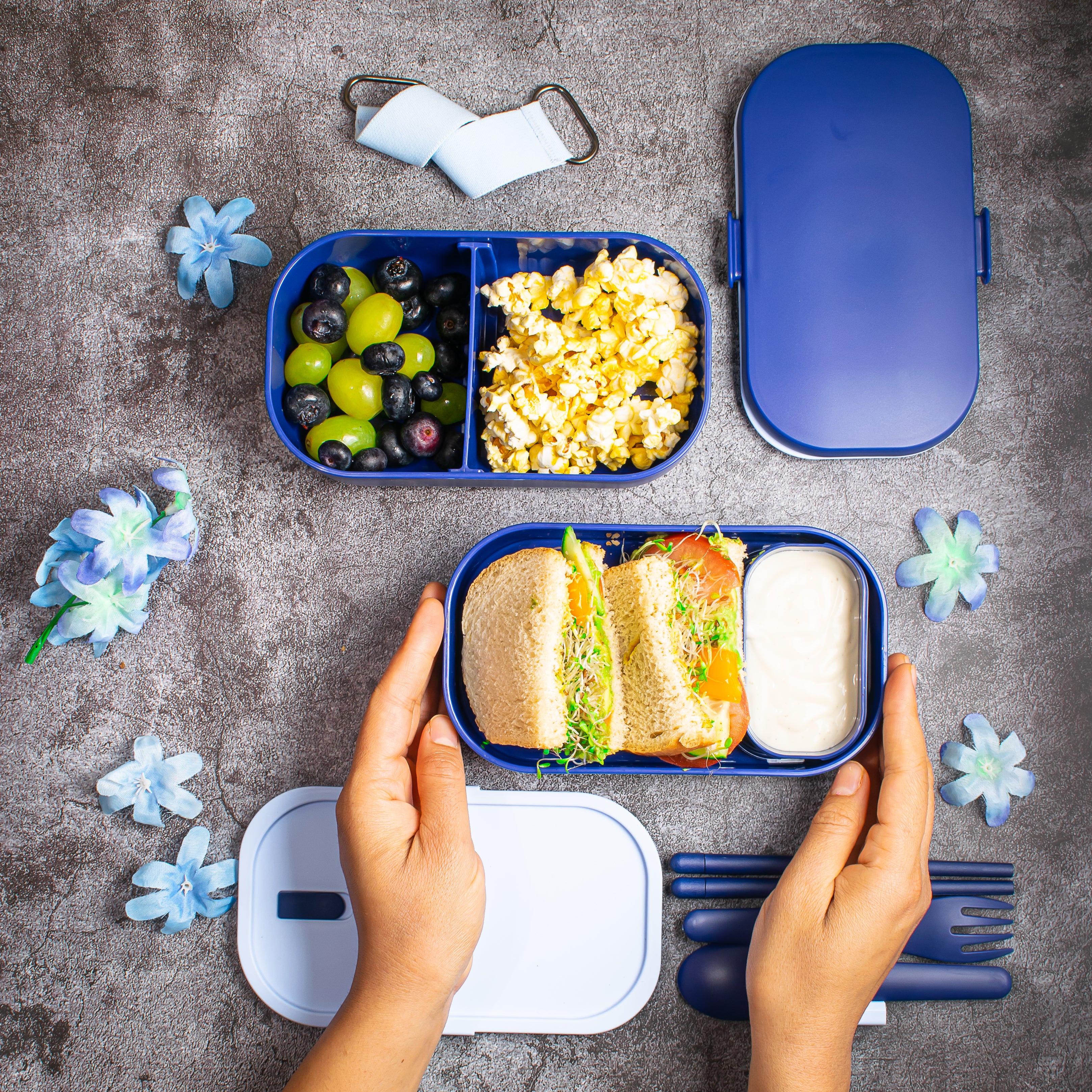Large Blue Bento Box Container - Light Blue Bento Box Organizer